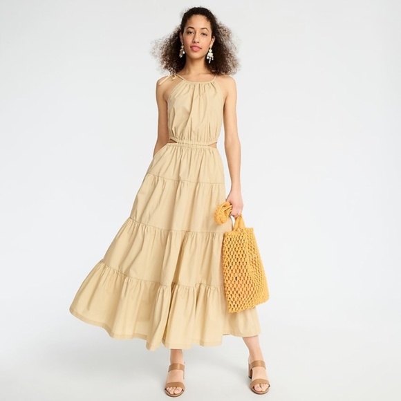 J. Crew Dresses & Skirts - J Crew Harbour Side-cutout Maxi Dress 90s Y2K Style Plus Size in Light Khaki Tan